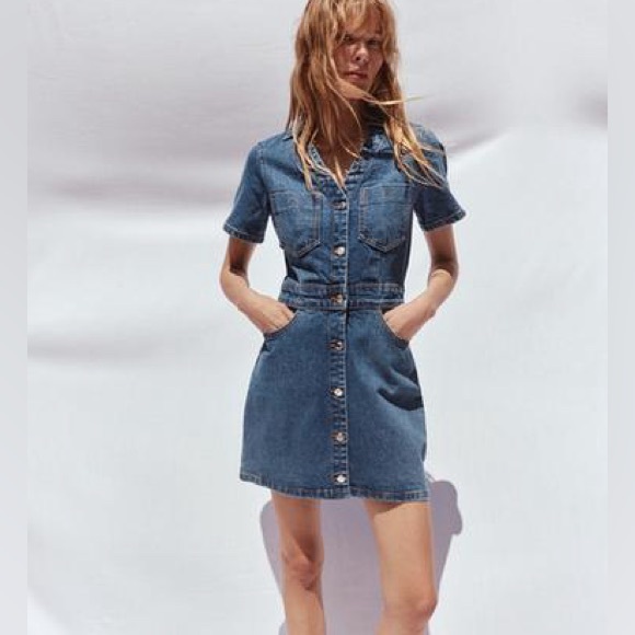 ZARA Z1975 MINI DENIM SHORT SLEEVE DRESS | NWT L - Picture 5 of 15